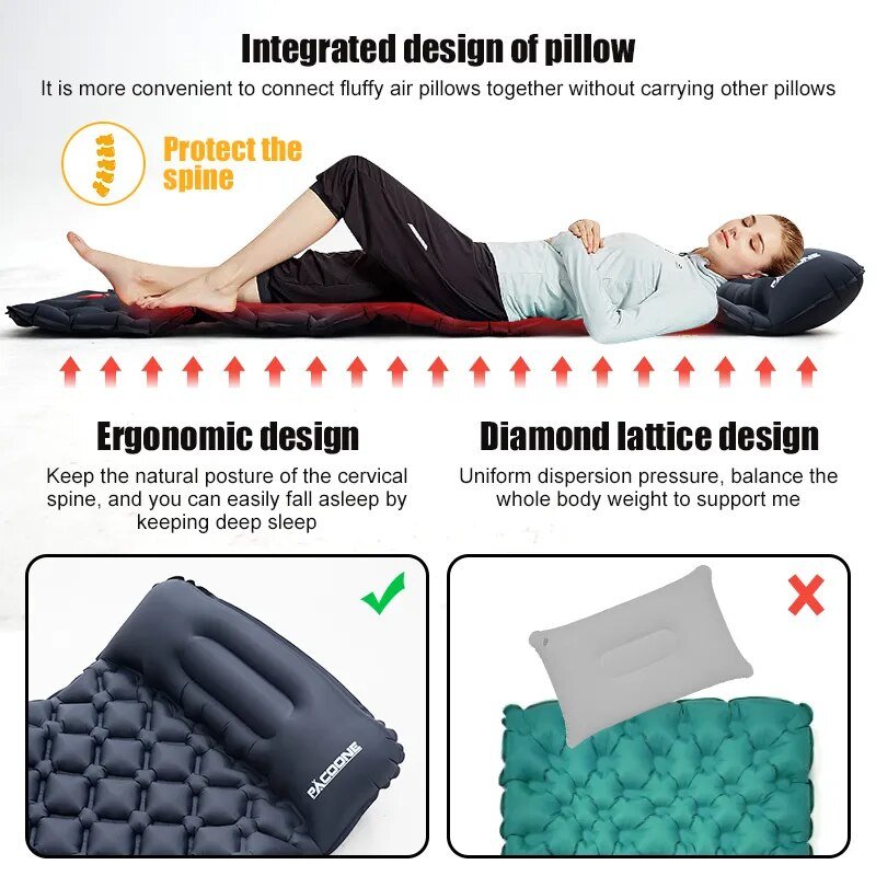 Inflatable Outdoor Sleeping Pad with Pillows. - #shoOUTGEAEPLUS#